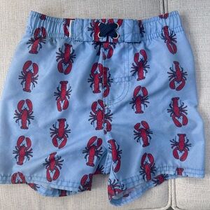 Toddler Blue Lobster Print swim trunks